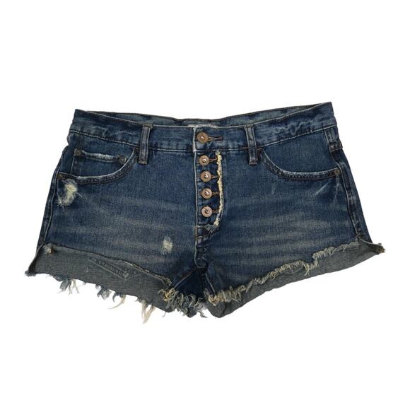 Free People Pants - Free People Womens 26 Exposed Button Fly Cutoff Denim Jean Shorts